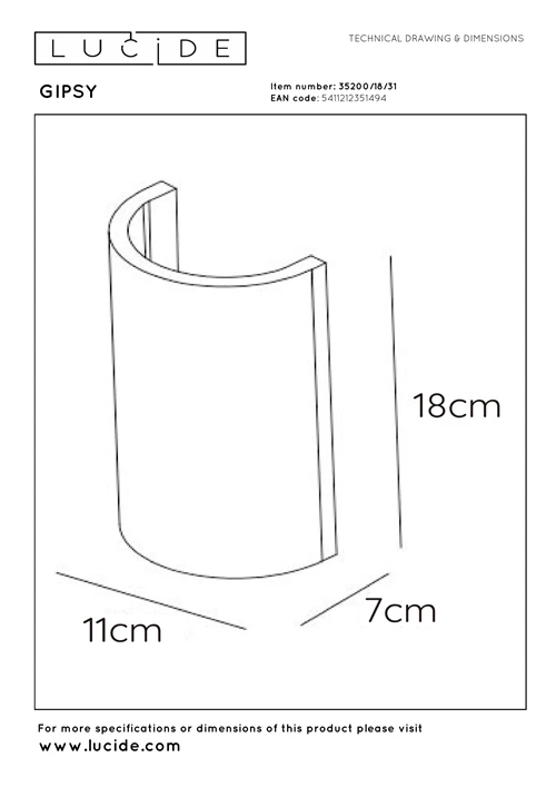 Lucide GIPSY - Wandleuchte - 1xG9 - Weiß - technisch